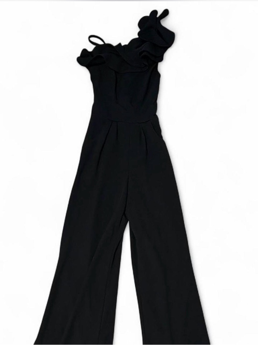 Women’s Black One-Shoulder Ruffle Jumpsuit